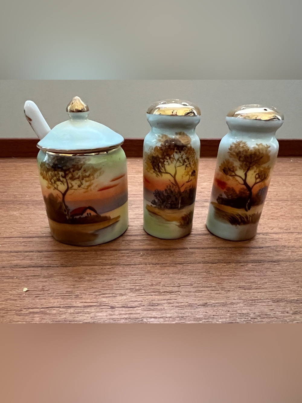 Vintage Noritake Tree in the Meadow China Condiment set.